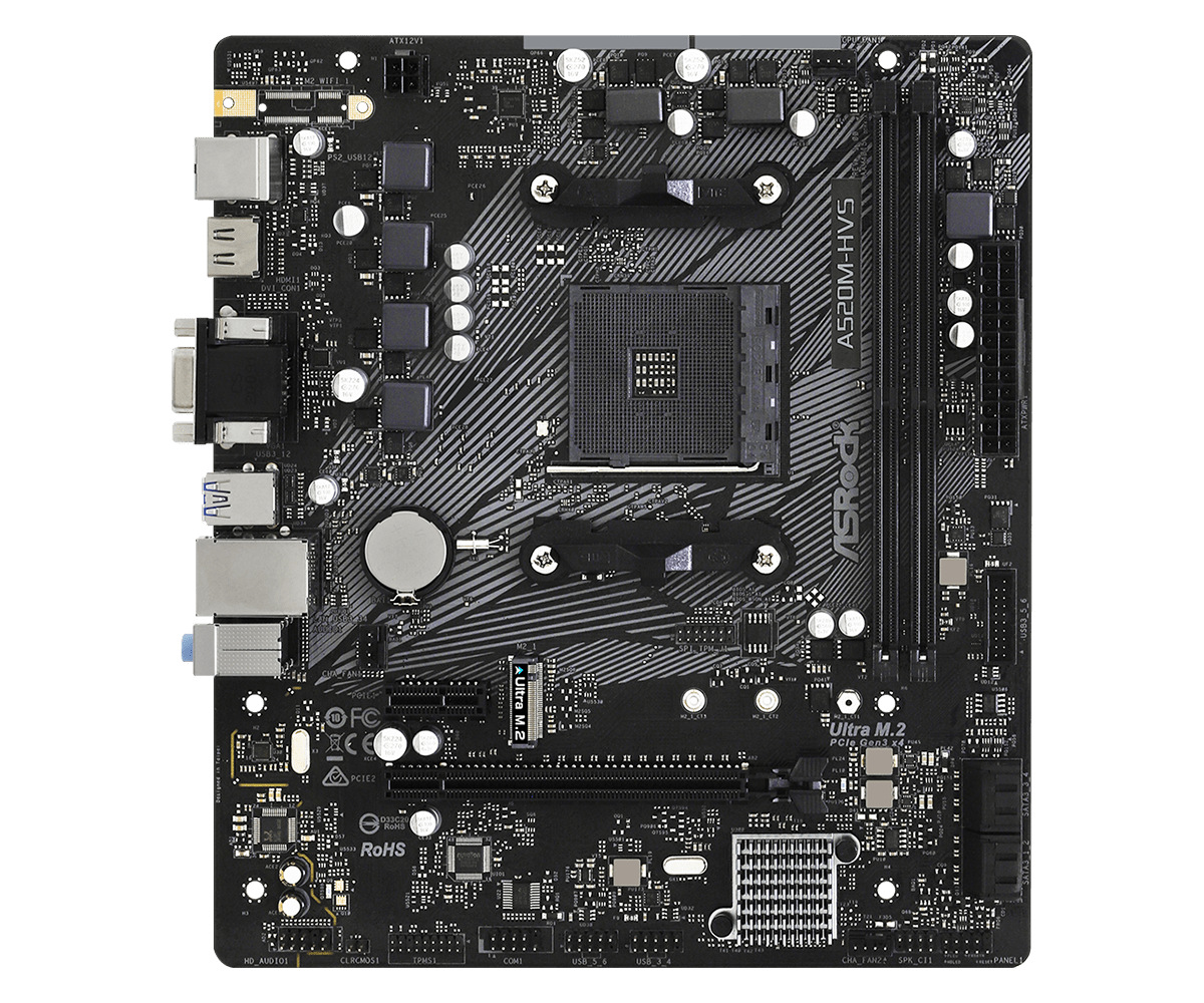 PLACA de BAZA Asrock "A520M-HVS", skt AM4, mATX, AMD A520, 2 x DDR4, max. 64 GB, 4 x SATA, 1 x M.2, 7.1, "A520M-HVS" - Image 2