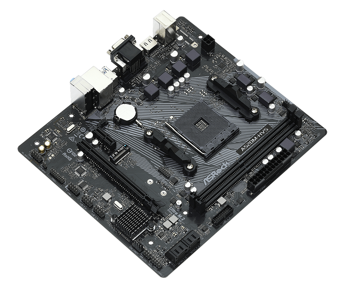 PLACA de BAZA Asrock "A520M-HVS", skt AM4, mATX, AMD A520, 2 x DDR4, max. 64 GB, 4 x SATA, 1 x M.2, 7.1, "A520M-HVS" - Image 3