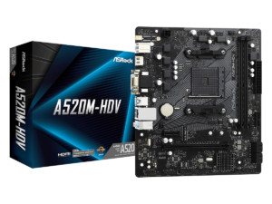 ASROCK Main Board Desktop A520M-HDV (AM4, 2xDDR4, PCIe 3.0 x16,PCIe 3.0 x1, M.2, 4 SATA3, D-Sub, DVI, HDMI, mATX, retail)