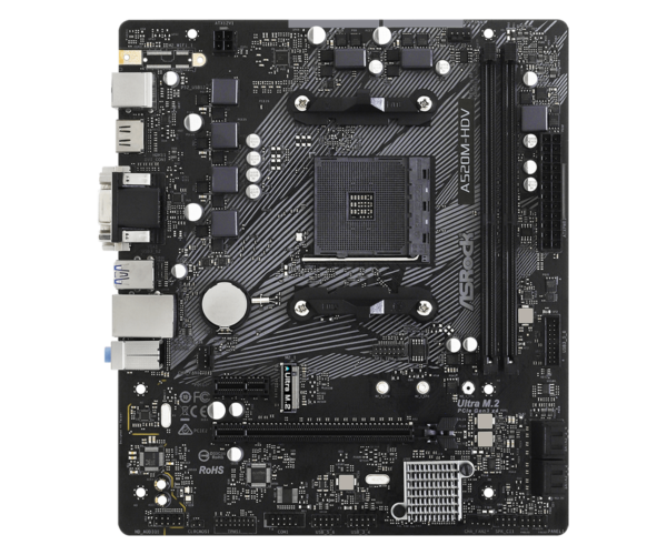 ASROCK Main Board Desktop A520M-HDV (AM4, 2xDDR4, PCIe 3.0 x16,PCIe 3.0 x1, M.2, 4 SATA3, D-Sub, DVI, HDMI, mATX, retail) - Image 2