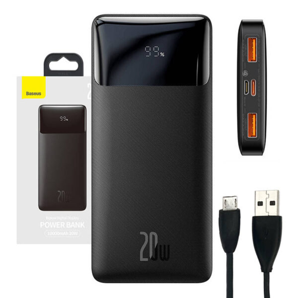 POWER BANK Baseus Bipow, 10000mAh, 20W, 2 x USB; 1 x USB Type-C, digital display pt. status baterie, total 3A, negru, "PPBD050301" (timbru verde 0.98 lei) - 6932172618254 - Image 2