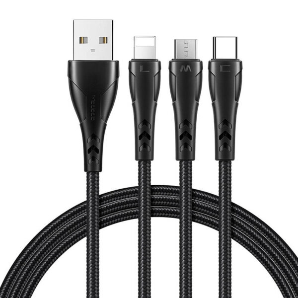 3in1 USB to USB-C / Lightning / Micro USB Cable, Mcdodo CA-6960, 1.2m (Black) - Image 2