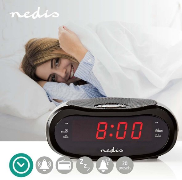 NEDIS digitální budík s rádiem/ LED displej/ AM/ FM/ funkce odloženého buzení/ časovač vypnutí/ 2 alarmy/ černý - Image 5