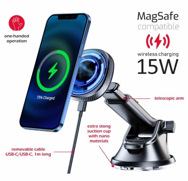 Swissten Magnetic Car Holder with Wireless Charger 15W (MagSafe compatible) - Image 4