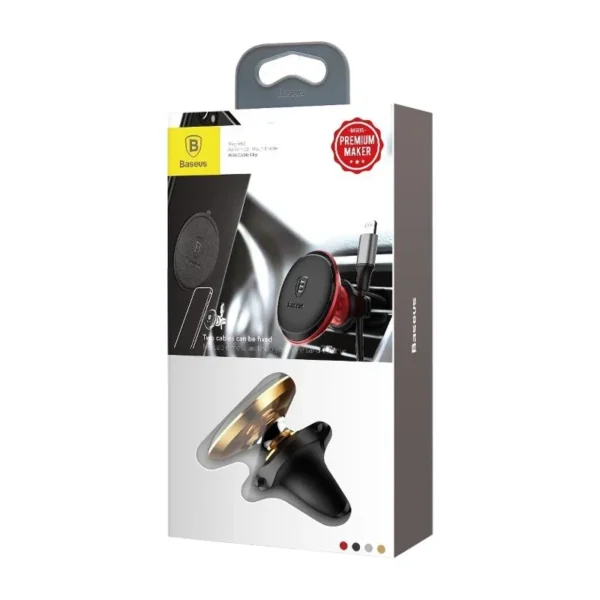 SUPORT AUTO Baseus OS pt. SmartPhone, fixare grilaj ventilatie, magnetic, 2 x clips cablu, auriu "SUGX020015" - 6932172627010 - Image 3