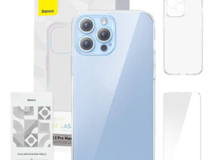 Phone case Baseus Crystal Clear for 13 Pro Max (transparent) +all-tempered-glass screen protector +cleaning kit