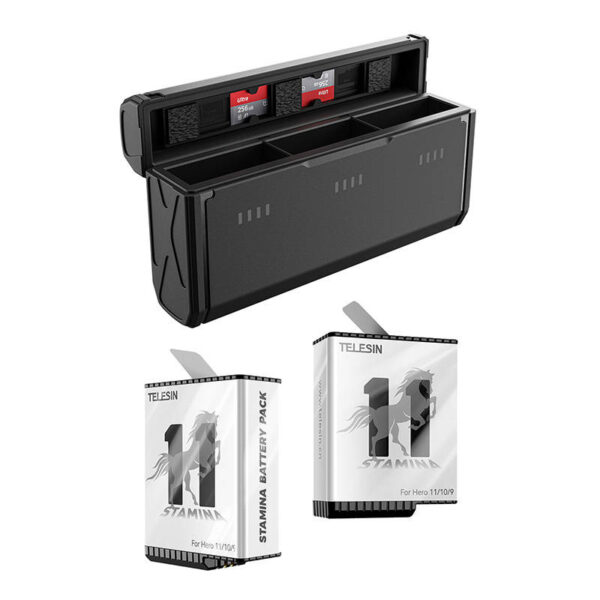 3-slot pocket charger box Telesin + 2 batteries for GoPro Hero 9 / Hero 10 / Hero 11 (GP-PT-G01) - Image 2