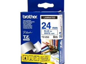 TZE-253 LAMINATED TAPE 24MM 8M/BLUE ON WHITE