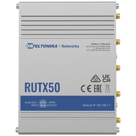 Teltonika | RUTX50 | INDUSTRIAL 5G ROUTER 802.11b/g/n/ac Wave 2 (WiFi 5) with data transmission rates of up to 867 Mbps (Dual Band, MU-MIMO), 802.11r fast transition, Access Point (AP), Station (STA)