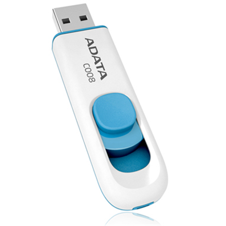 MEMORIE USB 2.0 ADATA 32 GB, retractabila, carcasa plastic, alb / albastru, "AC008-32G-RWE" (timbru verde 0.03 lei)