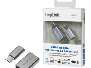 ADAPTOR LOGILINK, pt. smartphone, USB 3.1 Type-C (T) la Micro-USB 2.0 (M) sau USB 3.0 (M), argintiu, "AU0040" (timbru verde 0.08 lei)