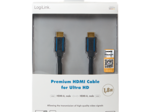 CABLU video LOGILINK, HDMI (T) la HDMI (T), 3m, premium, conectori auriti, rezolutie maxima 4K UHD (3840 x 2160) la 60 Hz, ver. 2.0b, w. ethernet, negru, blister, "CHB005" (timbru verde 0.8 lei)