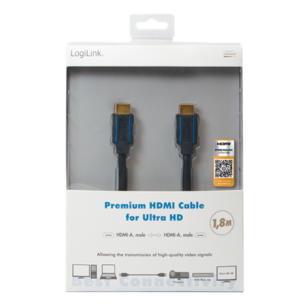 CABLU video LOGILINK, HDMI (T) la HDMI (T), 3m, premium, conectori auriti, rezolutie maxima 4K UHD (3840 x 2160) la 60 Hz, ver. 2.0b, w. ethernet, negru, blister, "CHB005" (timbru verde 0.8 lei)