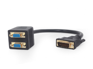 CABLU video GEMBIRD, splitter DVI-I DL (T) la 2 x VGA (M), 0.3m, rezolutie maxima 1920x1080 la 60Hz, negru, "A-DVI-2VGA-01" (timbru verde 0.08 lei)
