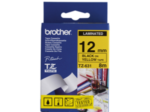Banda Laminata Original Brother Black on Yellow, TZE631, pentru H105WB|P-TOUCH PT-E110VP|D400|D450|D600VP|E300VP|H110, 12mm x 8m, incl.TV 0 RON, "TZE631"