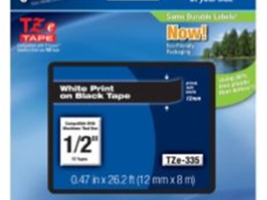 Brother TZE335 Tejp VitText,Svart botten,12mm