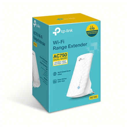 RANGE EXTENDER TP-LINK wireless 750Mbps,3 antene interne, dual band AC750, 2.4GHz & 5GHz "RE190" (timbru verde 2 lei)
