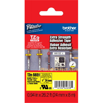 Banda laminata Original Brother Black on Yellow, TZE-S651, pentru D600|E500|E550|H500|P700|P710|P750|330|350|520|580|1400|1500|1600|1650|2200|2300|2310|2400|2430|2500|2600|2610|2700|2710|2730|2730|7500|7600, 24mm, incl.TV 0 RON, "TZES651"