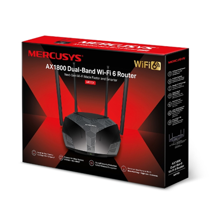 ROUTER MERCUSYS wireless 1800Mbps, 4 porturi LAN Gigabit, 1 port WAN Gigabit, Dual Band AC1800 4 x antena externa, Wi-Fi 6, "MR70X" (timbru verde 0.8 lei)