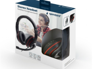 CASTI Gembird, cu fir, standard, utilizare multimedia, call center, microfon pe brat, conectare prin Jack 3.5 mm, red / negru, "MHS-03-BKRD", (timbru verde 0.8 lei)