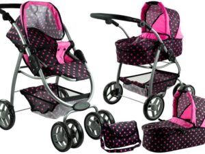2in1 Doll Bogie and Stroller Alice - Black With Pink Dots