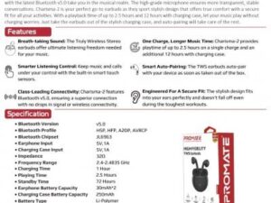 PROMATE Charisma 2 TWS Bluetooth Stereo Headset