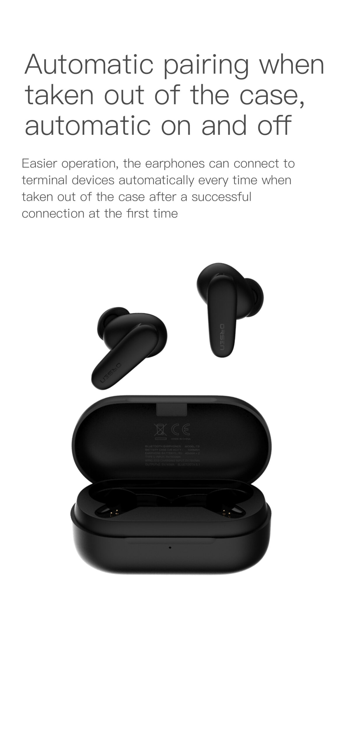 Orsen T3 Bluetooth Earphones Black - Image 3