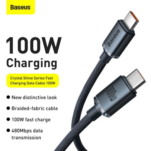 CABLU alimentare si date Baseus Crystal Shine, Fast Charging Data Cable pt. smartphone, USB Type-C la USB Type-C 100W, 2m, braided, negru "CAJY000701" (timbru verde 0.18 lei) - 6932172602895 - Image 10