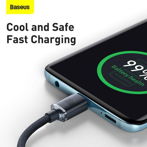 CABLU alimentare si date Baseus Crystal Shine, Fast Charging Data Cable pt. smartphone, USB Type-C la USB Type-C 100W, 2m, braided, negru "CAJY000701" (timbru verde 0.18 lei) - 6932172602895 - Image 3