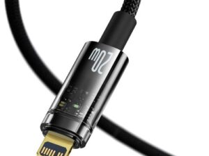 CABLU alimentare si date Baseus Explorer, Fast Charging Data Cable pt. smartphone, USB Type-C la Lightning 20W, 2m,Auto Power-Off,negru transparent "CATS000101" (timbru verde 0.18 lei) -6932172605681