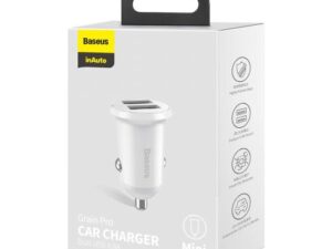 INCARCATOR auto Baseus Grain Pro, 2 x USB Output 5V/4.8A 24W total ambele porturi, pt. bricheta auto, alb "CCALLP-02" (timbru verde 0.03 lei) - 6953156202016
