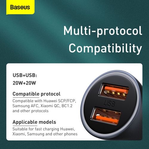 INCARCATOR auto Baseus Golden Contactor Pro, Quick Charge 40W, 2 x USB 5V/3A, negru "CCJD-A0G" (timbru verde 0.8 lei) - 6953156201972 - Image 2
