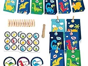 Ecost Customer Return 12 pieces dinosaur paper bags, dinosaur paper party bags, dinosaur