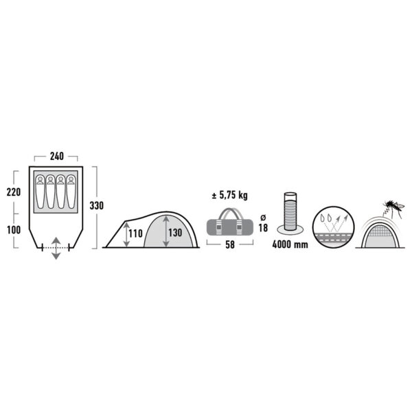 High Peak Talos 4 Green, Grey Dome/Igloo tent - Image 3