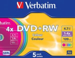 Verbatim Blank DVD+RW 4.7GB 4x Colour / Extra protection / 5 Pack Slim