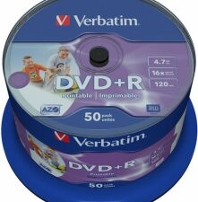 Verbatim Blank DVD+R AZO  4.7GB 16x Wide Printable non ID, 50 Pack Spindle