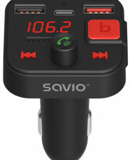 SAVIO FM transmitter, Bluetooth 5.3, QC 3.0 charger, LED display, Bass Boost, TR-15, black