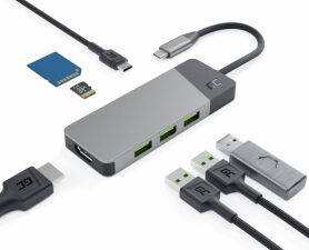 GREEN CELL HUB USB-C ADAPTER GC CONNECT 7W1 (3XUSB 3.1, HDMI 4K 60HZ, USB-C PD 85W, MICROSD/SD)
