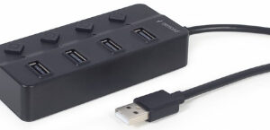USB Centrmezgls Gembird USB 2.0 4-port Hub with Switches Black