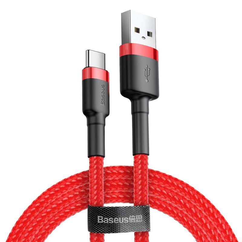 CABLU alimentare si date Baseus Cafule, Fast Charging Data Cable pt. smartphone, USB la USB Type-C 3A, 1m, rosu "CATKLF-B09" (timbru verde 0.08 lei) - 6953156278196