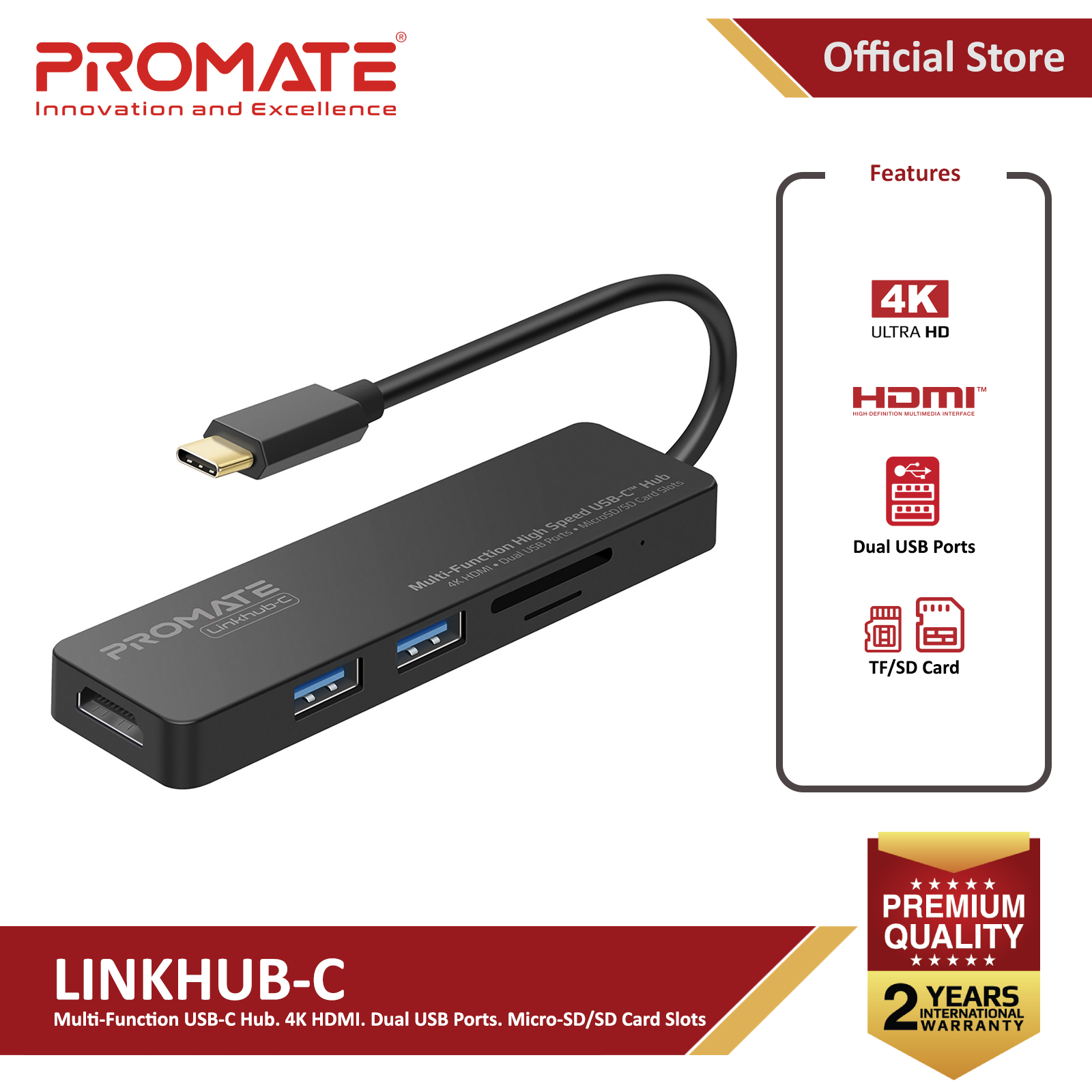 PROMATE LinkHub-C USB-C to HDMI 4K / 2X USB 3.0 / SD - Image 2