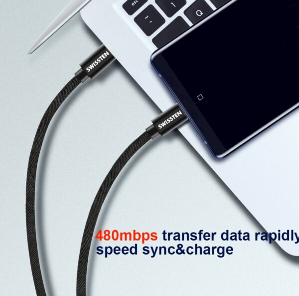Swissten Textile Universal Quick Charge 3.1 USB-C Data and Charging Cable 1.2m - Image 5