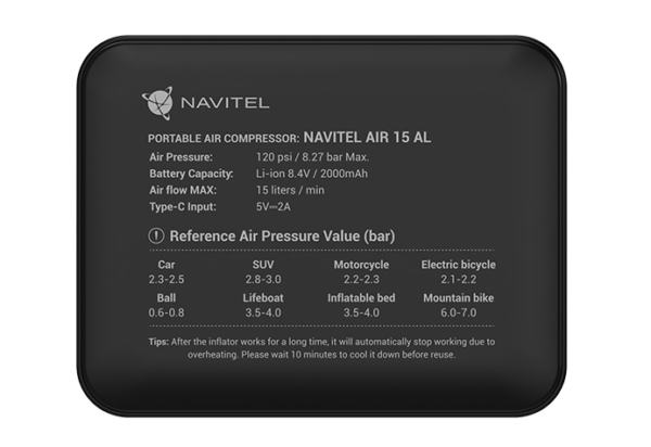 Navitel | 120PSI / 8.27 bar | Mobile Air Compressor AIR 15 AL | Air Compressor - Image 3
