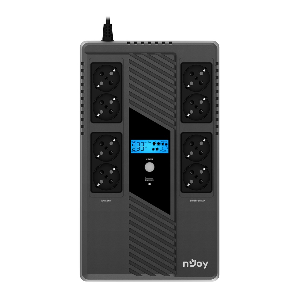 UPS Njoy "Token 800", Line int., brick, AVR, Schuko x 8, display LCD, back-up 1 - 10 min. "UPCSBLS680TTOAZ01B" (timbru verde 11 lei)