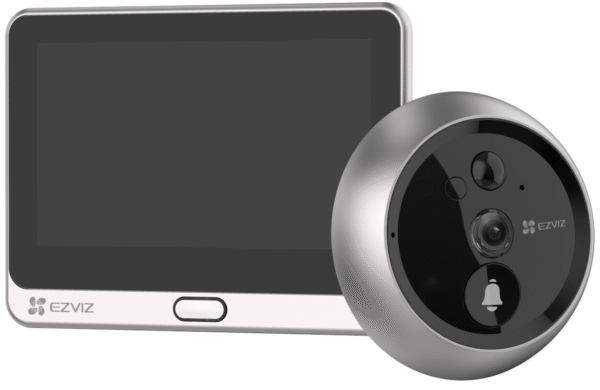EZVIZ chytrý dveřní videotelefon DP2C/ Wi-Fi/ kamera 1080p/ H.265/ kukátko/ zvonek/ IR do 5 m/ PIR/ LCD 4,3"/ stříbrný