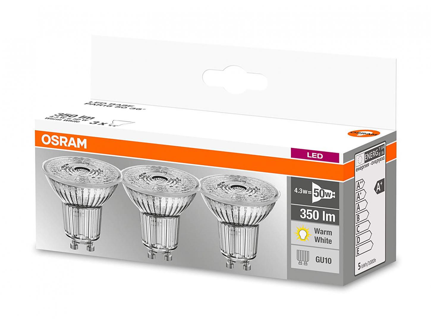 SET 3 SPOTURI incastrate LED Osram, soclu GU10, putere 4.3W, forma spot, lumina alb calda, alimentare 220 - 240 V, "000004058075818392" (timbru verde 1.35 lei) - Image 2