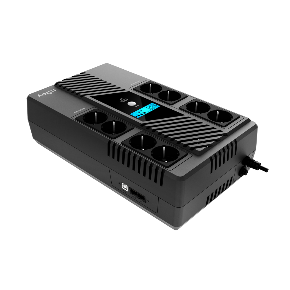 UPS Njoy "Token 800", Line int., brick, AVR, Schuko x 8, display LCD, back-up 1 - 10 min. "UPCSBLS680TTOAZ01B" (timbru verde 11 lei) - Image 2