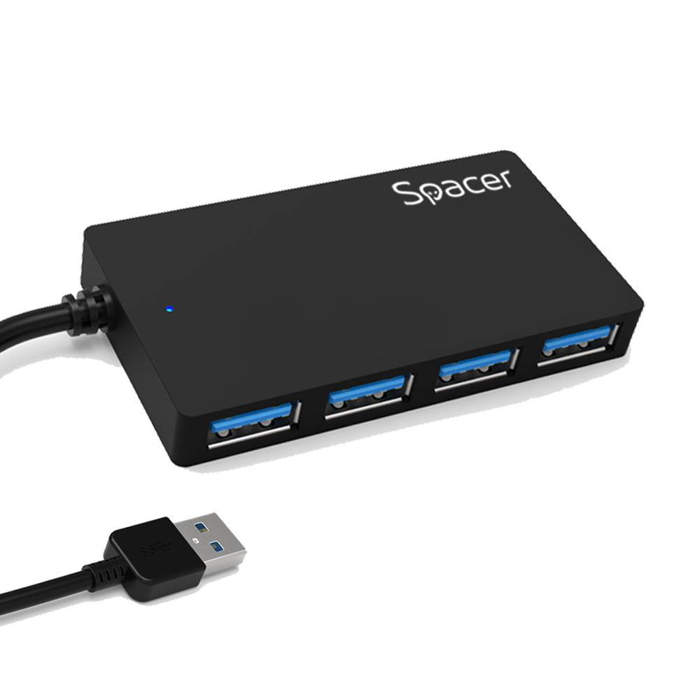 HUB extern SPACER, porturi USB: USB 3.0 x 4, conectare prin USB 3.0, cablu 1m lungime, negru, "SPH-332" 45504832 (timbru verde 0.8 lei)