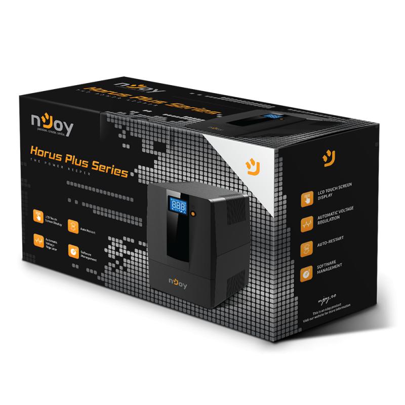UPS NJOY, "HORUS P 600", Line Int. cu management, mini tower, 600VA/360W, AVR, Schuko x 2, 1 x baterie GP07122L, display LCD, back-up 1 - 10 min., "PWUP-LI060H1-AZ01B" (timbru verde 11 lei) - Image 4