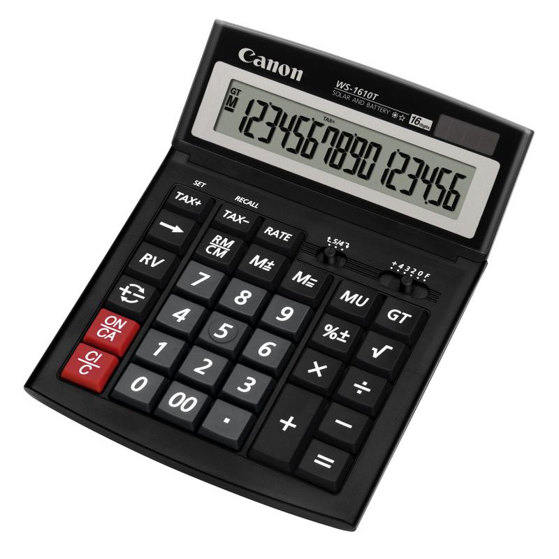 Calculator de birou CANON, WS1610T, ecran 16 digiti, alimentare solara si baterie, negru, "0696B001AA" (timbru verde 0.18 lei)